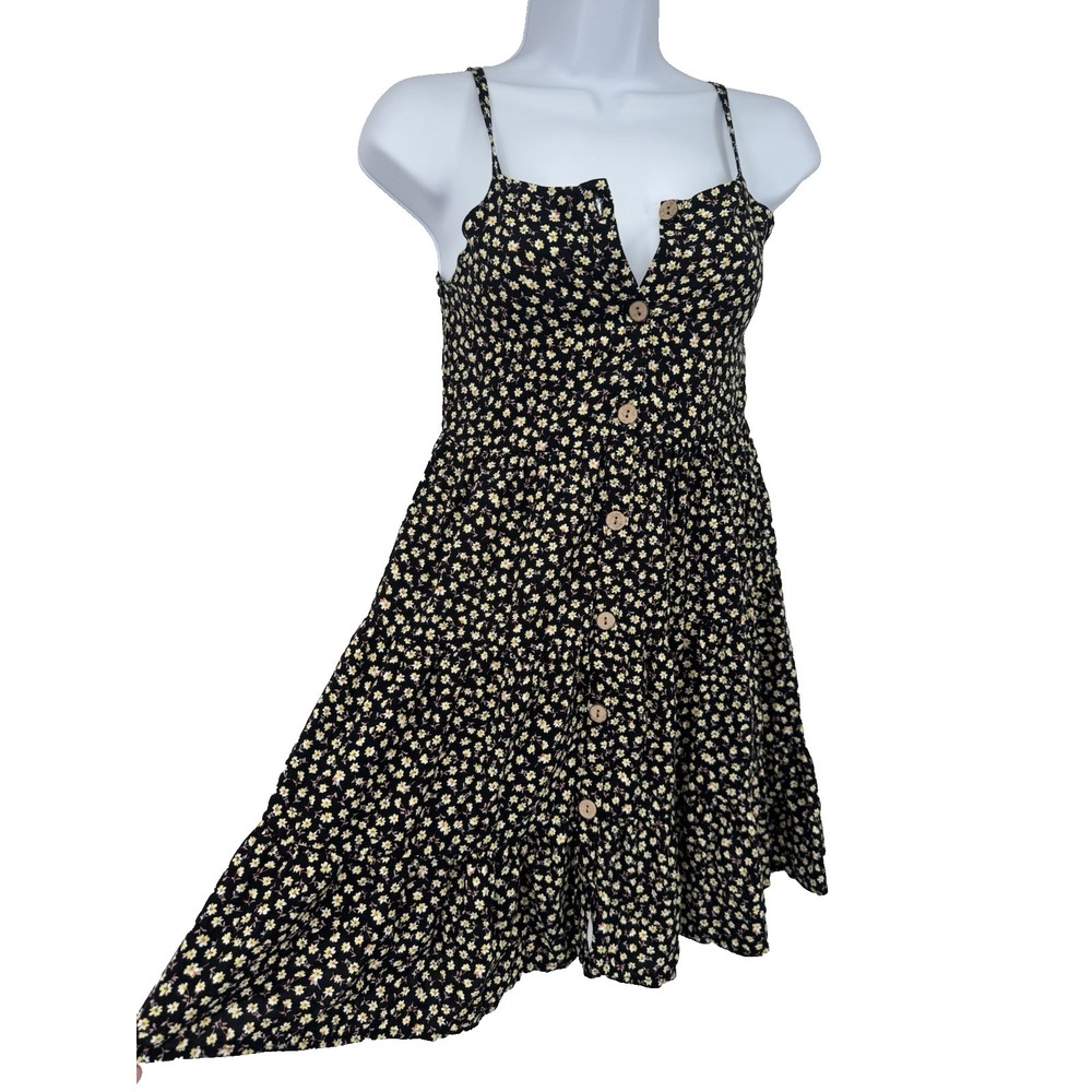 Art Class Sundress Summer Dress Black Daisy Floral Button Down girls fairycore